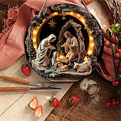 economico Forniture per eventi e feste-cartello rotondo in legno con natività di Gesù, battesimo, decorazione da appendere alla porta per camera da letto e soggiorno