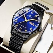 baratos Relógios Quartz-novo relógio masculino moderno e moderno com espelho de vidro reforçado com minerais, calendário luminoso, display de semana, multifuncional, à prova d&#039;água, esportivo