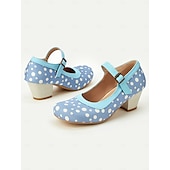 halpa Block Heels-naisten siniset pilkulliset mary jane -korkokengät – keskikorkoiset retrokengät solkihihnalla vintage-vaikutteisiin asuihin ja tanssijuhliin