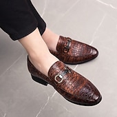 cheap Semi-Formal-Men&#039;s Red Crocodile-Embossed Faux Leather Loafers – Luxury Slip-On Shoes with Sleek Metal Buckle Accent for Formal and Business Wear