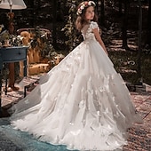preiswerte Kleider für die Blumenmädchen-kinderkleidung Mädchen Blumenmädchen Kleid Kleid für die Erstkommunion Feste Farbe Ärmellos Langarm Leistung Hochzeit Party Gitter Prinzessin Süß Gitter Mitte der Wade Etuikleid Tüll-Kleid Sommer