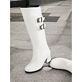 economico Stivali alla moda-stivali bianchi da donna alti fino al ginocchio con doppia fibbia – stivali eleganti con tacco a blocco per outfit invernali e casual
