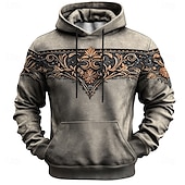 abordables Hoodies Étnicos Vintage-Hombre Impresión de pañuelo Sudaderas Sudadera Abrigos Sudadera con capucha Cuello Barco Moda Impresión 3D Fiesta Festivos Ropa de calle Gris Correa Otoño Invierno Diseñador