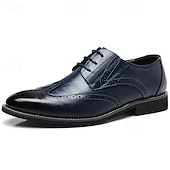 cheap Formal-Men&#039;s Classic Brown Brogue Oxford Dress Shoes – Faux Leather Lace-Up Formal Footwear for Office &amp; Events