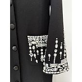 baratos Comprimento do chão-Blazer Preto e Branco A-Line Vestido de Festa Vintage Vestido de Terno Formal Casamento Comprimento do Chão Manga Longa Gola Camisa com Glitter de Strass 2025