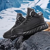 abordables Botas de invierno y nieve-Botas de nieve de invierno negras para hombre: botas de senderismo impermeables, forradas con piel, con cordones y suela antideslizante para climas fríos