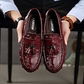 billige Semi-formell-burgunder loafers med krokodillemønster for menn med duskdetalj og sklisikker såle - luksuriøse slip-on sko for fritids- og formell bruk