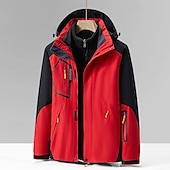 baratos Fleece &amp; Casacos 3 em 1-Homens Jaqueta Softshell Jaqueta de Trilha Inverno Ao ar livre Bloco de cor A Prova de Vento Impermeável Jaquetas 3-em-1 Jaquetas em Velocino Jaqueta corta-vento Viajar Cinzento Escuro Preto Marfim