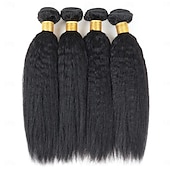 economico 4 ciocche di capelli veri tessitura-4 pacchi Tesse per capelli Brasiliano Yaki liscia Estensioni dei capelli umani Cappelli veri Fascio di capelli 8-28 pollice Nero Da donna Facile da indossare Junior