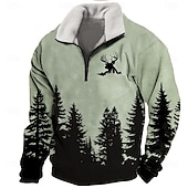 abordables Sudaderas de Caza-Hombre bosque Venados Sudadera Sudadera con un cuarto de cremallera Manga Larga Camisa de entrenamiento Escote Chino Cremallera de un cuarto Casual retro de la vendimia Impresión 3D Vacaciones Noche