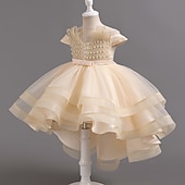 preiswerte Partykleider-kinderkleidung Mädchen Party Kleid Feste Farbe Kurzarm Hochzeit Besondere Anlässe Rüschen Gitter Zip bezaubernd Süß Polyester Asymmetrisch abendkleider Sommer Frühling Herbst 4-13 Jahre Wei
