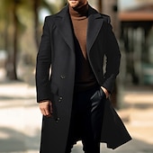 billiga Trenchcoat för män-Herr Rock Trenchcoat Lång trenchcoat Dagligen Semester Höst vinter Polyester Vindtät Mjuk Ytterkläder Kläder Mode Klassisk Slät Ficka Kavajslag Dubbelknäppt