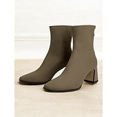 baratos Botas de tornozelo-botas femininas elegantes de cano curto taupe com salto quadrado, fecho de zíper e detalhes de costura chiques - perfeitas para moda de outono, passeios casuais e uso no escritório
