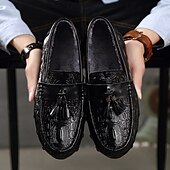 billige Semi-formell-burgunder loafers med krokodillemønster for menn med duskdetalj og sklisikker såle - luksuriøse slip-on sko for fritids- og formell bruk