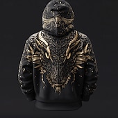 economico Stampa animale-Per uomo Drago Felpe con cappuccio Moda Cool Quotidiano Manica Lunga Con Cappuccio Vacanza Uscire Abbigliamento casual alla moda Nero Coulisse Cerniera Autunno Inverno progettista S M L XL XXL XXXL