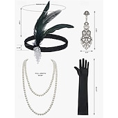abordables Robes des années 1920-Roaring 20s 1920s Knee Length Flapper Dress Outfits Cocktail Dress Sleeveless The Great Gatsby Flapper Girl Wedding Guest Sequins Feather Fringe Scoop Neck Fancy Dress Women's Carnival Costume 7 PCS