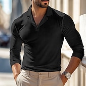 abordables Polo classique pour homme-Homme Polos gaufrés Polos Plein Air Entreprise Collier cubain manche longue Mode basique Couleur unie Col en V Automne Hiver Toutes Saisons Standard Noir Blanche Bleu Kaki Grise Polos gaufrés