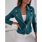 economico giacche casual-Per donna Giacca in Ecopelle Confortevole Traspirante Cerniera Casual Semplice Vacanza Streetwear Casuale Abbigliamento quotidiano Cerniera Corto Bavero Taglia piccola Manica Lunga Capispalla Nero