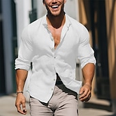 economico Strada-Per uomo camicia di lino Camicia estiva Abbigliamento mare Maglietta informale Camicia con bottoni Liscio Da mare Informale Nero Bianco Rosa Verde Manica lunga Bavero Primavera estate Abbigliamento
