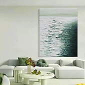 cheap Landscape Paintings-Abstract Green Wave Paintings On Canvas Large handmade Textured Ocean Wave Painting Blue and White Ocean Wave Art Coastal Wall Art oil painting on Canvas 3D Abstract Ocean Artwork Modern Home Decor