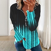 abordables Sudadera-Sudadera con Cremallera para Mujeres Pulóver Cuadros Bloque de Color Casual Con Cremallera Cuello en V Manga Larga Micro-elástico Primavera Otoño Invierno Confort Tejido Transpirable Suave