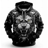 abordables Estampado animal-Hombre León Sudaderas Sudadera Moda Fresco Diario Manga Larga Cuello Barco Fiesta Festivos Ropa de calle Negro Correa Otoño Invierno Diseñador S M L XL XXL XXXL