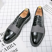 abordables Semi-formel-chaussures oxford pied-de-poule pour hommes - lacets en similicuir marron avec détails brogue et semelle robuste pour une tenue décontractée et formelle