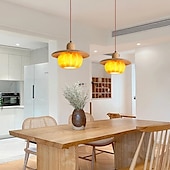 cheap Pendant Lights-Modern Round Wood Pendant Light Kitchen Island Orange Pumpkin Shade Mid Century Pendant Lighting Fixtures Vintage Farmhouse Ceiling Hanging Lamp 110-240V 28cm