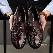 billige Semi-formell-burgunder loafers med krokodillemønster for menn med duskdetalj og sklisikker såle - luksuriøse slip-on sko for fritids- og formell bruk