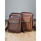 economico Borselli da uomo-borsa a tracolla vintage in similpelle marrone da uomo – borsa a tracolla compatta con più tasche per viaggi, lavoro e uso quotidiano
