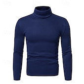 economico magliette di base-Per uomo Maglietta Maglia a collo alto Camicia a Maniche Lunghe Manica Lunga Colletto arrotolato Autunno Angosciato Essenziale Casuale Nero Bianco Blu marino Maglietta Top per Uomo