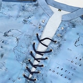 cheap Vintage T shirts-Men&#039;s T Shirt Graphic World Map Stand Collar Clothing Apparel 3D Print Daily Sports Going out Short Sleeve Lace up Print Vintage Fashion Designer Stylish