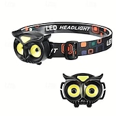 cheap Head Lights-Owl Headlight Strong LED Mini Portable Induction Headlight AAA Battery for Outdoor Camping &amp; Fishing, with COB Warning Light
