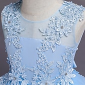 baratos Vestidos floridos-Vestido para Meninas das Flores Crianças Para Meninas Vestido de princesa Espetáculo Casamento Festa Elegante Lindo Com Transparência Côr Sólida Sem Manga Gola Redonda Branco Rosa 4 anos +
