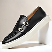 economico Casuale-mocassini da uomo in similpelle marrone con cinturini a doppia fibbia, motivo coccodrillo e suola bianca: eleganti scarpe casual eleganti per l&#039;ufficio o le occasioni formali