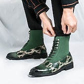 abordables Bottes habillées-bottines de luxe vertes pour hommes | similicuir à motif serpent avec bout en relief crocodile et design à lacets