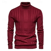 billige Herre Elite Genser og Cardigans-Herre Genser Pullover genser Strikketøy Riflet Strikke Vanlige topper Fargeblokk Rullekrage Strikketøy Nøytral utendørs Klær Vår &amp; Vinter Svart Gul S M L