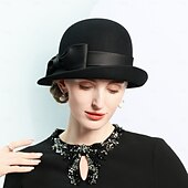 cheap Party Hats-Hats 100% Wool Bowler / Cloche Hat Bucket Hat Top Hat Wedding Tea Party Elegant With Bowknot Pure Color Headpiece Headwear