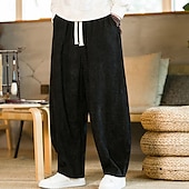 お買い得  カジュアルパンツ-男性用 コーデュロイパンツ ズボン カジュアルパンツ ポケット ドローストリング 弾性ウエスト 平織り 履き心地よい アウトドア 日常 ファッション カジュアル ブラック イエロー マイクロエラスティック