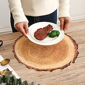 cheap Placemats &amp; Coasters &amp; Trivets-Waterproof Ring of Tree 3D Trunk Wooden Placemats Set Of 4 Farmhouse Forest Theme Dining Table Decoration Pad For Home, Hotel, Party, PP Material Rustic Wood Grain Heat Insulation Mat