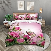 economico Set copripiumino-fiori farfalle piante fiori stampe set di tre pezzi piumone per camera da letto hotel camera degli ospiti biancheria da letto set comodo 1 set piumone 2 federe set letto matrimoniale set da 2 pezzi