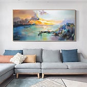 cheap Landscape Paintings-Mintura Handmade Lake View Oil Paintings On Canvas Wall Art Decoration Modern Abstract Landscape Picture For Home Decor Rolled Frameless Unstretched Painting