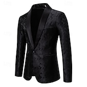 ieftine Sacouri clasice pentru bărbați-Bărbați Blazer Afaceri Petrecere cu cocktail Petrecere Nuntă Modă Casual Primăvara &amp; toamnă Poliester Imprimeu Paisley Buzunar Nasturi Comfortabil Cu Un Nasture Blazer Argintiu Gri Închis Negru Alb