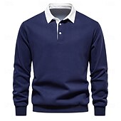 billiga Herrarnas Elite Huvtröjor &amp; Sweatshirts-Herr Polo sweatshirt Aprikos Svart Gul Rubinrött Marinblå Polokrage Slät Ledigt Dagligen Sport icke-tryck Häftig Ledigt Fleeced Vår &amp; Höst Kläder Pull Tröjor Långärmad