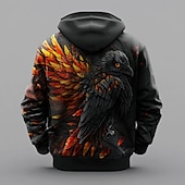 baratos moletons 3d masculinos-Homens Corvo Moletons Casacos Moletom com capuz Gola Redonda Moda Impressão 3D Férias Para Noite Streetwear Preto Zíper Com Cordão Outono Inverno Designer