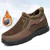 cheap Winter &amp; Snow Boots-Men&#039;s Black Winter Slip-On Boots with Fleece Lining, Waterproof and Warm for Outdoor Cold Weather Wear