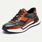 economico Scarpe da ginnastica in pelle premium-sneakers da uomo in pelle di vacchetta di alta qualità – scarpe casual vintage con lacci e design a blocchi di colore per tutti i giorni e per la moda