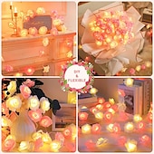 abordables Alimentación por batería-Luces de flores blancas y rosas de 3 m y 20 led con control remoto, cadena de luces con flores que funciona con batería, 8 modos, luces rosas para el día de San Valentín, bodas, fiestas, decoración de