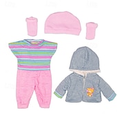 baratos Conjuntos de Roupas e Acessórios para Bonecas-Roupas para Boneca Reborn de Bebê de 17-22 polegadas Menino Boneca Bebê de 17-22 polegadas Pato Amarelo Conjunto de 5pcs Roupas de Boneca Acessórios se adequam a Boneca Bebê Menina de 17-22 polegadas