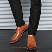 cheap Formal-Men&#039;s Classic Brown Brogue Oxford Dress Shoes – Faux Leather Lace-Up Formal Footwear for Office &amp; Events